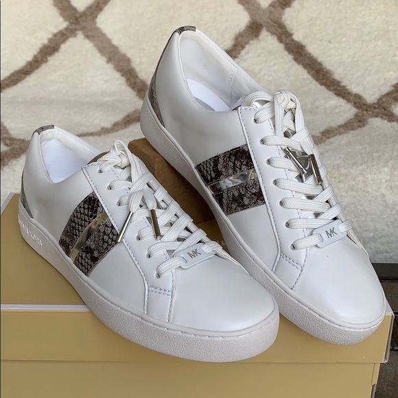 MICHAEL KORS CATELYN STRIPE LACE UP NAPPA PU PEARL - Picture 4 of 16